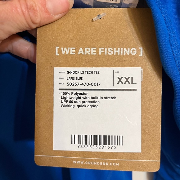 Grundéns Men's Long Sleeve Fishing Blue Tee - Picture 3 of 5